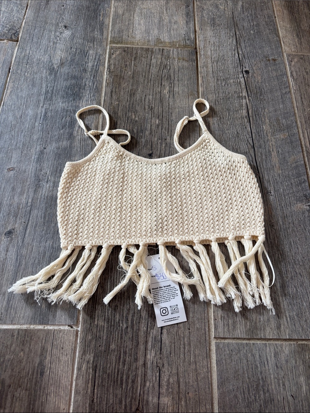 Le Lis Cream Crochet Fringe Crop Top